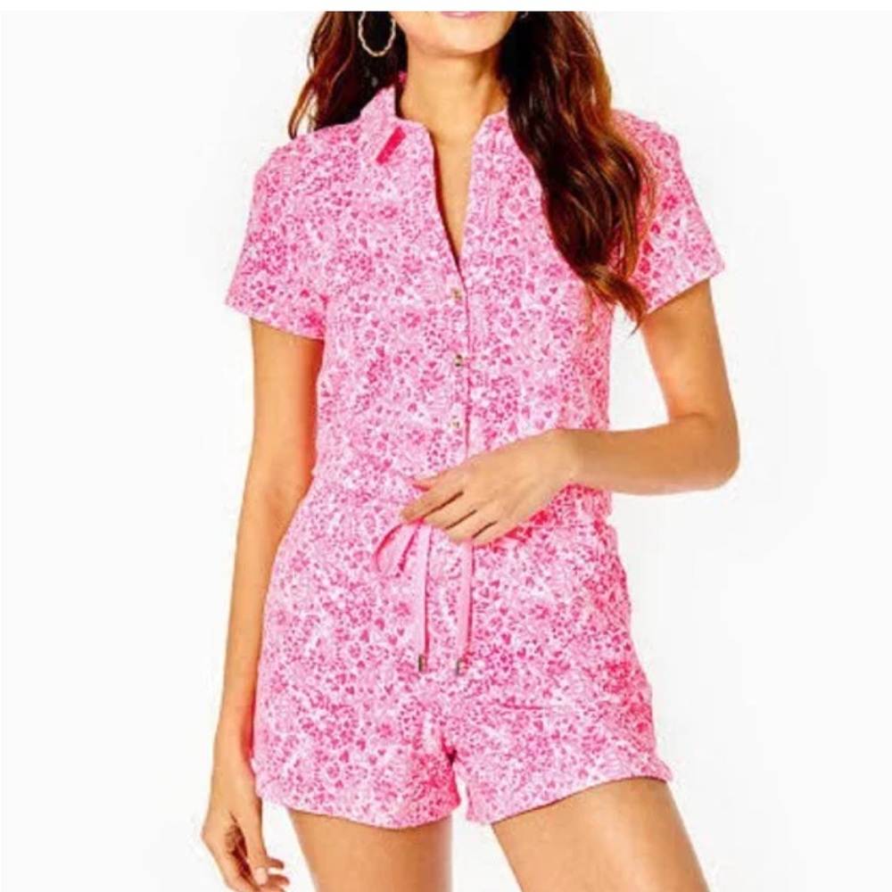 Lilly Pulitzer Pink Textured One Piece with Collared Design size XXS - Picture 2 of 11